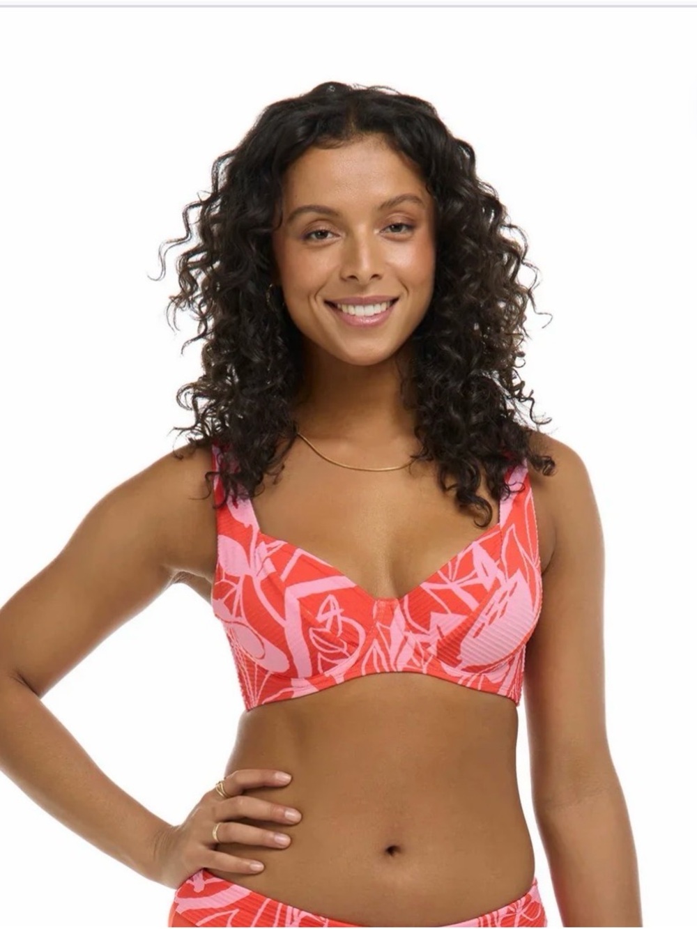 Skye Swimwear Coral and Light Pink Patterned Bikini Top